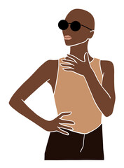 Fototapeta premium Abstract bald black woman portrait illustration. Vector illustration.