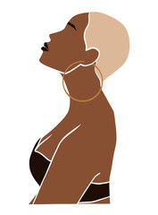 Abstract bald black woman portrait illustration. Vector illustration.
