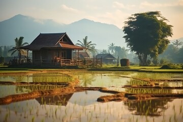 Obraz premium House in the village in morning vibe