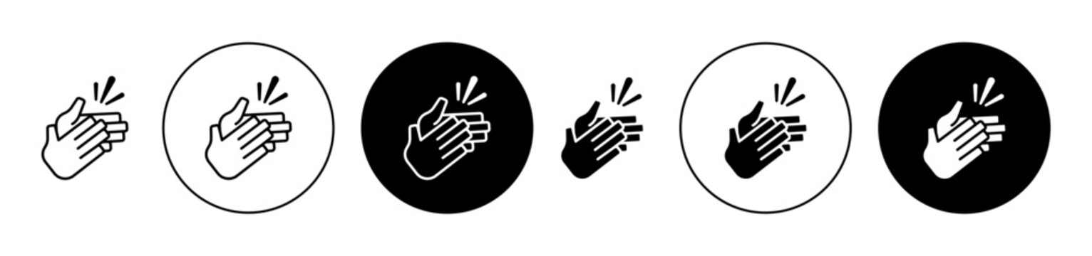 Clapping Hands Icon Set. Congratulation Clap Vector Symbol. Applause Handclap Emoji Sign. Appreciate Sign In Black Filled And Outlined Style.