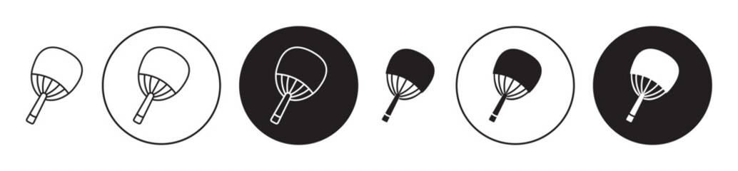 Uchiwa fan icon set. japanese summer fan vector symbol in black filled and outlined style.