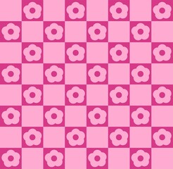 abstract square seamless pattern with cute chamomile flowers. Retro floral pink background surface design, textile, print, wrapp paper, cover.  art illustration. barbie style