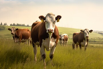 Obraz na płótnie Canvas Group of cows standing in a grassy field.