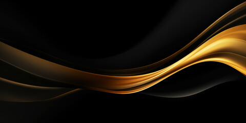 Abstract background with realistic golden and black wavy fluid shape. Interwined gold stripes. Generative AI