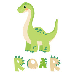 Vector children's illustration. Cute dinosaur and the inscription ROAR. Print for children's products . Vector illustration