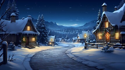 Christmas Night in Village. Snow Man, Ice Mountain,  Snow Houses.Concept Art Scenery. Character Design Concept Art Book Illustration Video Game Digital Painting. CG Artwork Background. Generative AI
- 663225891