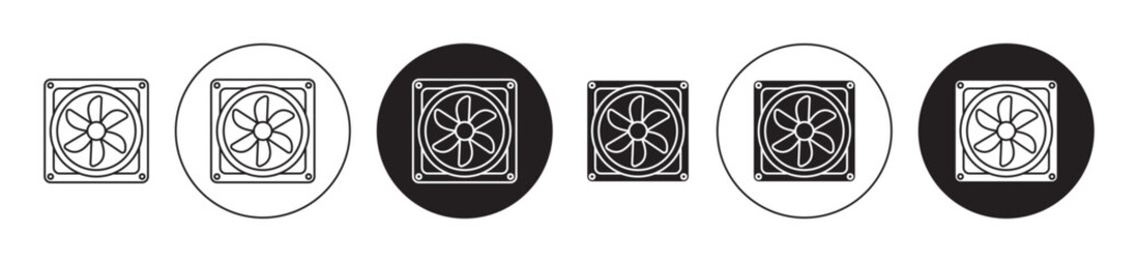 Air exhauster icon set. ventilation fan vector symbol. wind exhaust sign in black filled and outlined style.