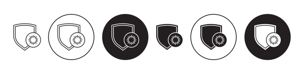 virus protection icon set. germ protect shield vector symbol in black filled and outlined style.