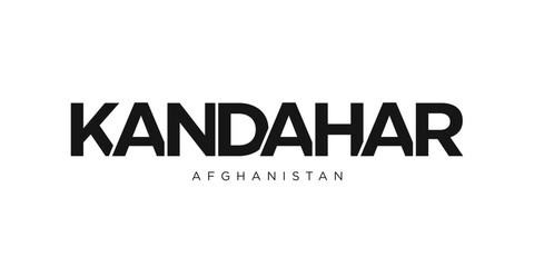 Kandahar in the Afghanistan emblem. The design features a geometric style, vector illustration with bold typography in a modern font. The graphic slogan lettering.