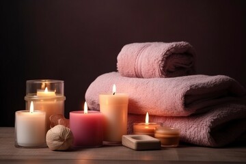 Obraz na płótnie Canvas spa setting with candles and towels.AI Generated