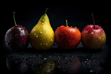 Fruit with water drops on dark background.AI Generated