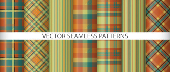 Set fabric textile check. Pattern tartan plaid. Texture vector seamless background.