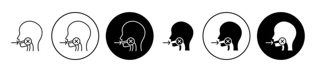 No swallowing icon set. Do not ingest vector symbol in black filled and outlined style.