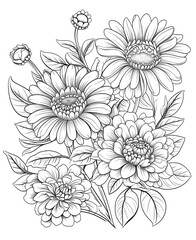 Coloring book, floral background, flowers on a white background.