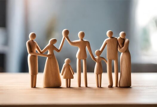 Loving Family Concept: Wooden Figurines Illustrate Family Happiness Family Love on Display