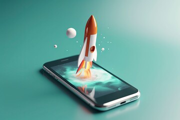 Phone rocket launch. AI Generated