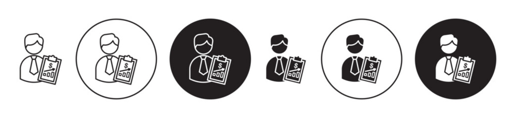 Broker icon set. third party brokerage advisory firm vector symbol. business party mediate line icon in black filled and outlined style.