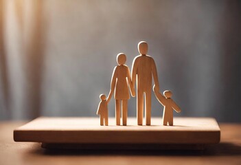 Loving Family Concept: Wooden Figurines Illustrate Family Happiness Family Love on Display - obrazy, fototapety, plakaty
