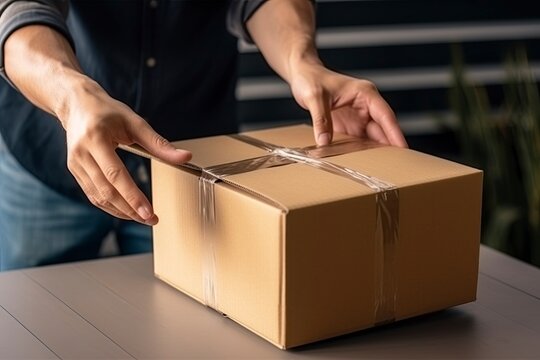 man packaging cardboard box.AI Generated