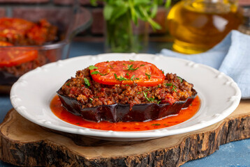 Traditional, delicious Turkish food, eggplant dish. Turkish name; Patlican oturtma