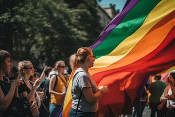 People Holding lgbtq+ flag. AI Generated
