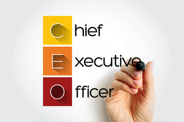 CEO Chief executive officer - highest-ranking person in a company, acronym text with marker