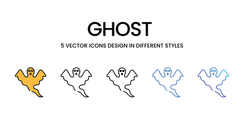 Ghost icon set, Halloween party decorations linear style signs for web and app. Vector graphics isolated on white background. Stock illustration