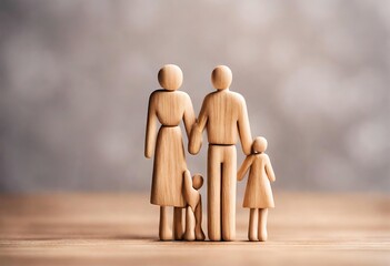 Loving Family Concept: Wooden Figurines Illustrate Family Happiness Family Love on Display - obrazy, fototapety, plakaty