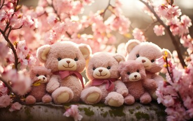 Plush Stuffed Animals Under Blossoming