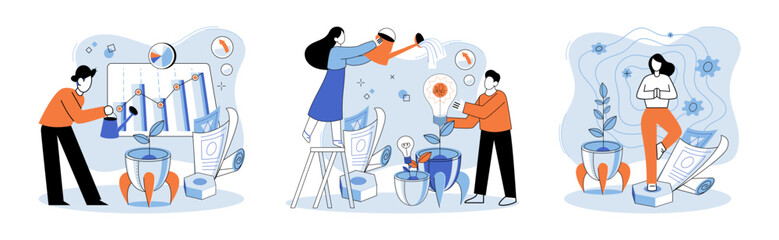 Successful project launch. Vector illustration. Project launch management, intricate art of transforming ideas into reality A project launch, celebration of new beginning A successful business