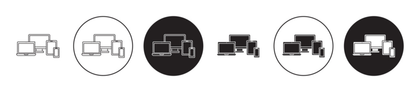 Cross platform icon set. digital multiple electronic devices vector symbol in black filled and outlined style.