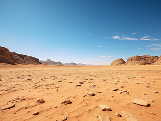 Fototapeta na wymiar A scenic photograph of a dry desert landscape with rugged features and a beautiful sunset.