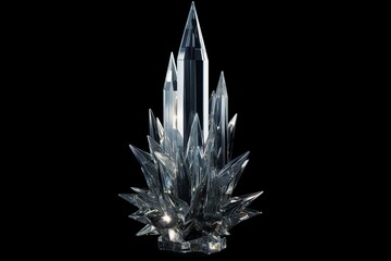 A crystal sculpture on a black background. Generative AI