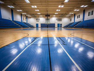 The image shows an empty basketball court, numbered 00040, with the words 