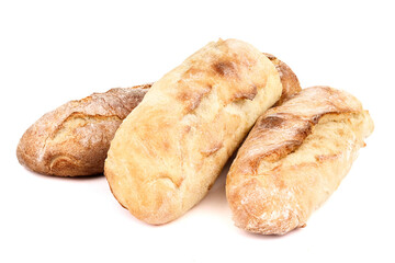 freshly baked baguettes isolated on white background