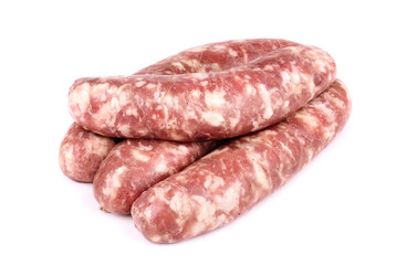 Raw sausage isolated on white background.