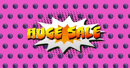 Animation of huge sale text over retro vibrant pattern background - Powered by Adobe