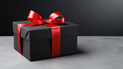 Gift box and ribbon on black background.