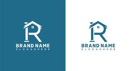 Real estate logo design template. Home and letter R logo design.
