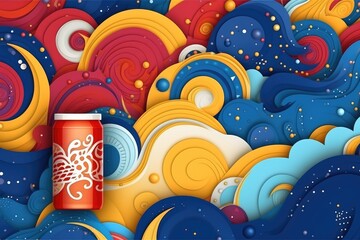 Can on colorful background. Paper art style. Abstract background banner for National Bicarbonate of Soda Day - obrazy, fototapety, plakaty
