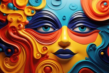 Abstract colorful background with female face. Abstract background banner for Make up your mind Day - obrazy, fototapety, plakaty