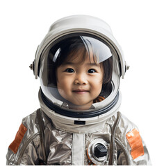 Asian girl in astronaut suit isolated on transparent background, PNG