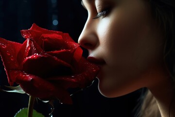 woman with red rose
