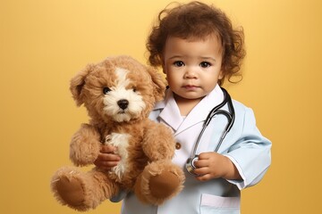 Tiny Veterinarian with Stethoscope and Animal Duo