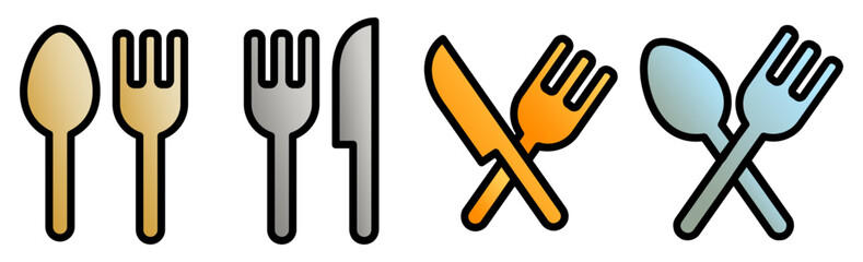 Colorful Spoon, fork and knife icons. Line art style editable vector graphics. Menu design website design concept.