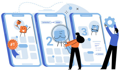 Bes application metaphor. Vector illustration. Quality control, guardiangel ensuring flawless operation of applications Application score, quantifiable reflection of app performance Best application