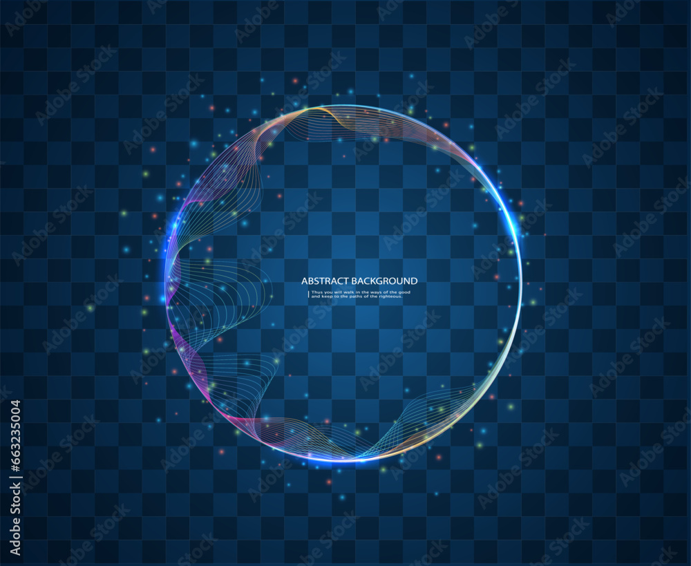 Aufkleber Vector abstract circle frame with wave lines pattern flowing on black background in concept of music, technology, 