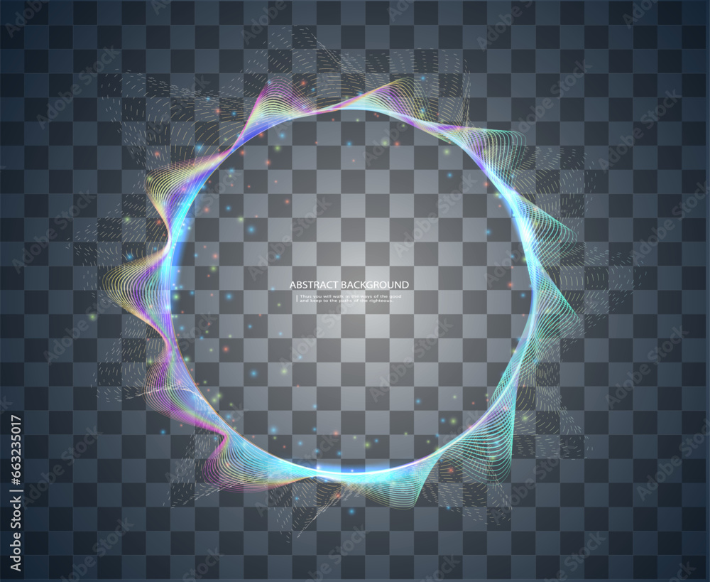 Aufkleber Vector abstract circle frame with wave lines pattern flowing on black background in concept of music, technology, 