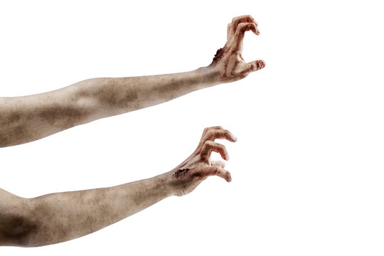 The hand of a scary zombie with blood and wounds