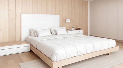 Fototapeta na wymiar A contemporary bedroom with a low platform bed - Generative AI